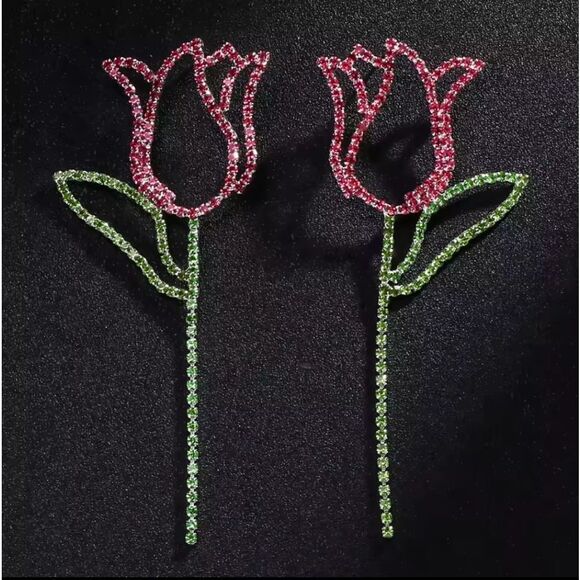 New ZARA Pink tulip crystal drop earrings - Picture 1 of 11